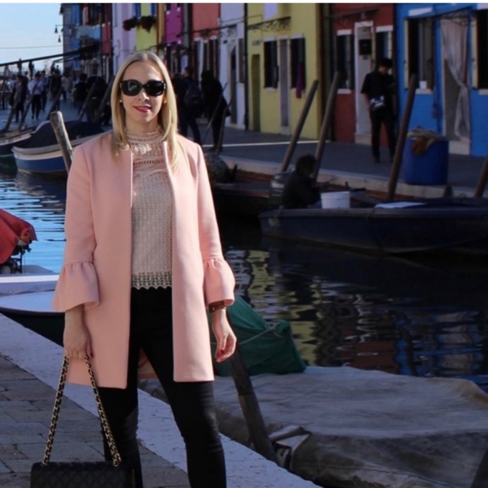 Zara Woman Light Pink Coat Half Season Open Fronted